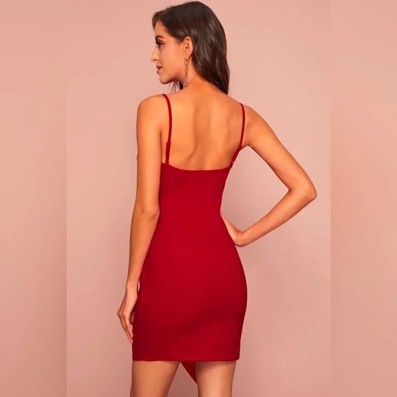 SHEIN V-Neck Body wrap Asymmetrical Dress Sz Small Red. - Picture 11 of 12